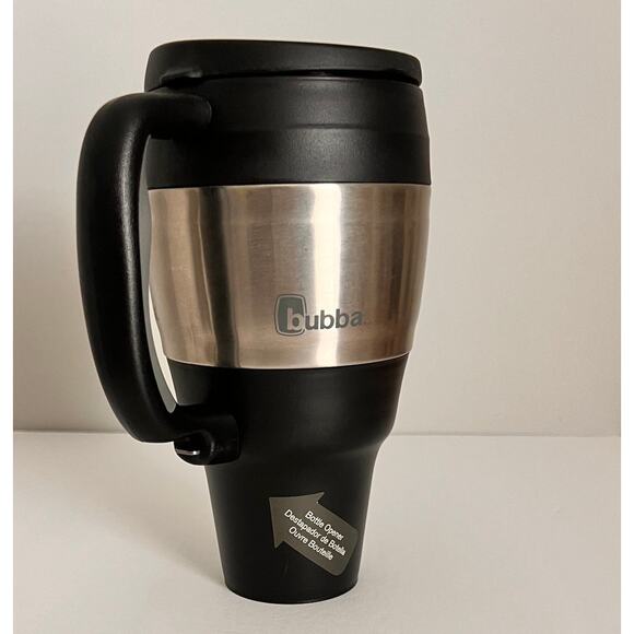 Bubba Cup 34 OZ Black & Silver Handle Built In Bottle Opener NWT Fits Cupholder - Picture 1 of 12